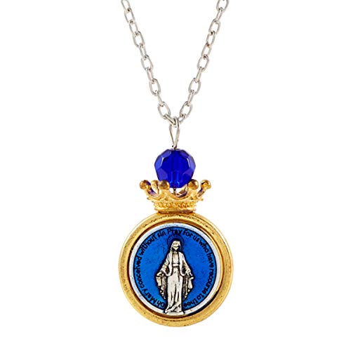Religious Necklace, Miraculous Medal Crown Pendant with 18 Inch Chain