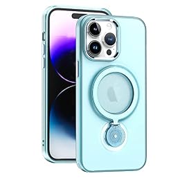 Lokyoo for iPhone 14 Pro Case, Magnetic with Stand Ring, [Compatible with Magsafe] MIL-Grade, Dual Layer Shockproof with Matte Hard Back, Full Protective Holder Case for 14 Pro-Light Blue