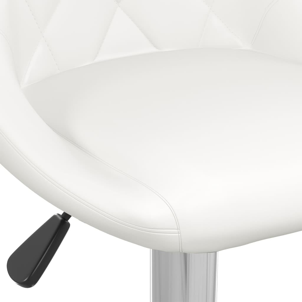 Taboret barowy biały sztuczna skóra ze sprężyną gazową z regulacją wysokości i obrotowy o 360 stopni, chromowana rama stalowa, tapicerowana powierzchnia do siedzenia, z oparciem i podłokietnikami