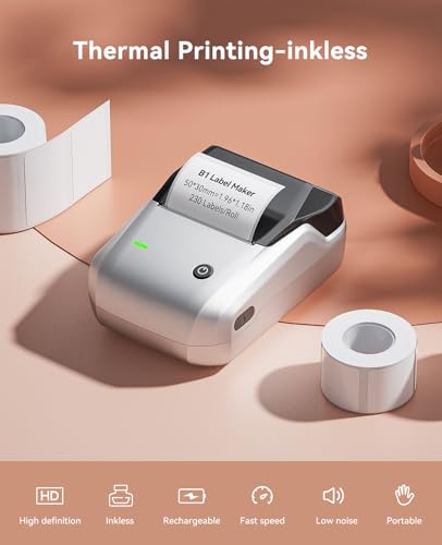 Image of NIIMBOT 2Inch Label Maker Machine with 3 Tape, B1 Portable Sticker Printer for Small Businesses, Clothing, Logo, Jar, Address, Compatible with Phones & PC, Silver Gray