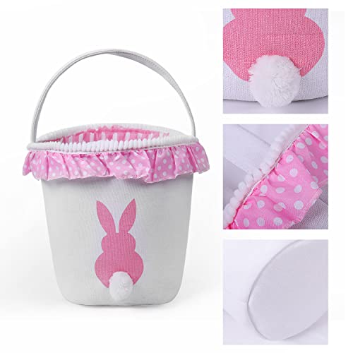 Image of Easter Bunny Baskets for Kids Empty Egg Hunt Bags, Rabbit Buckets with Handle for Carrying Candy Cute Stuffed Easter Festival Gifts