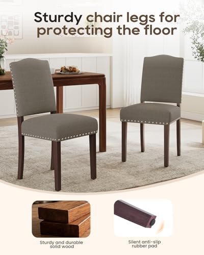 Image of Upholstered Dining Chairs Set of 2 with Thickened Seat Cushion, Wooden Mid-Century Modern Fabric Farmhouse Kitchen Chairs for Dining Room Living /Restaurant /Reading Room