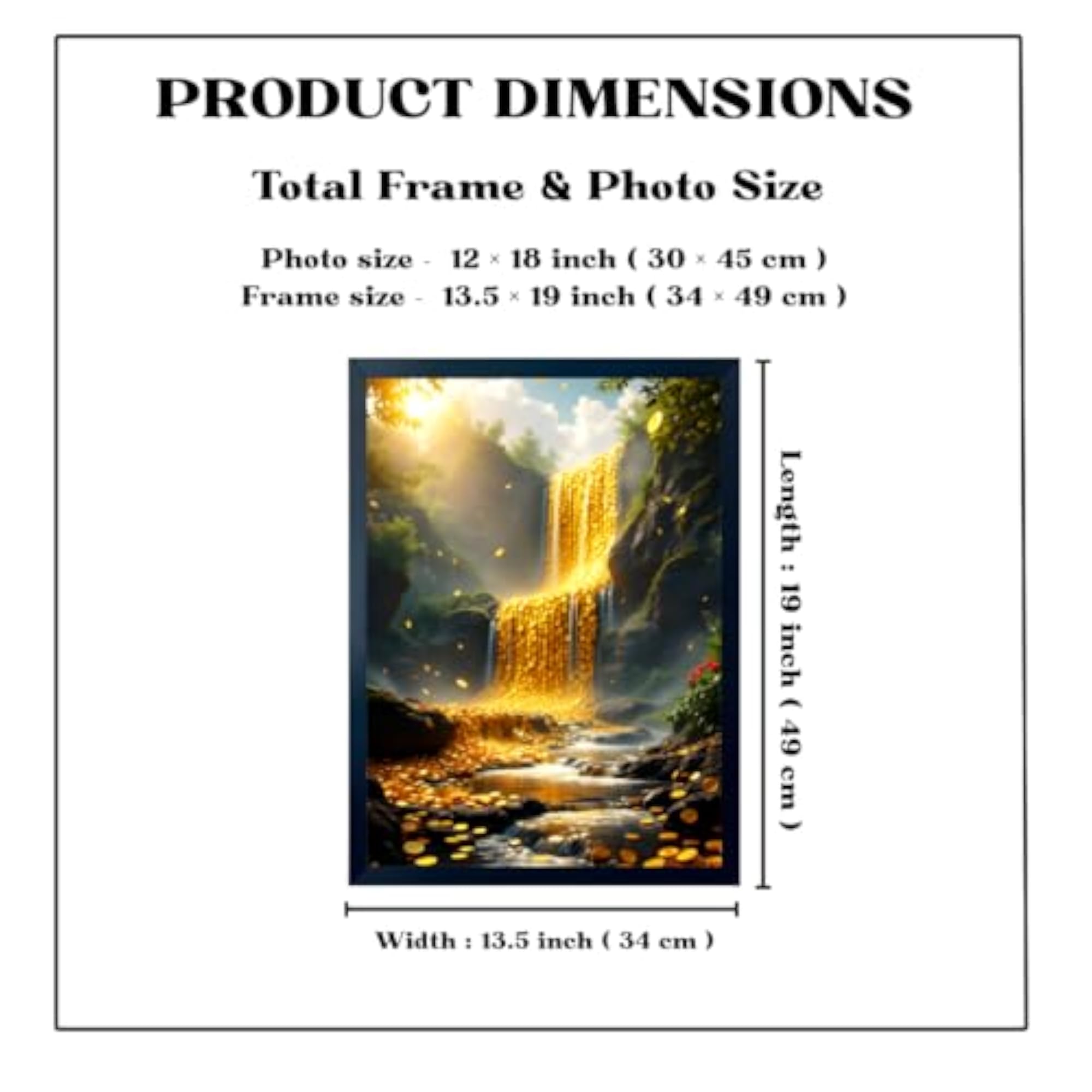 Golden Nature Waterfall Photo Frame, Wealth Flow Wall Decor