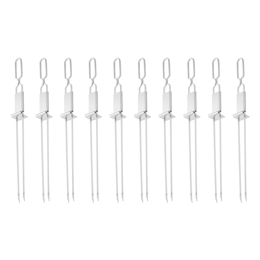 CTRLZS Stainless Steel Double Needle Barbecue Skewers with Self Push Plate Barbecue Forks Outdoor BBQ Accessories Tools 10pcs