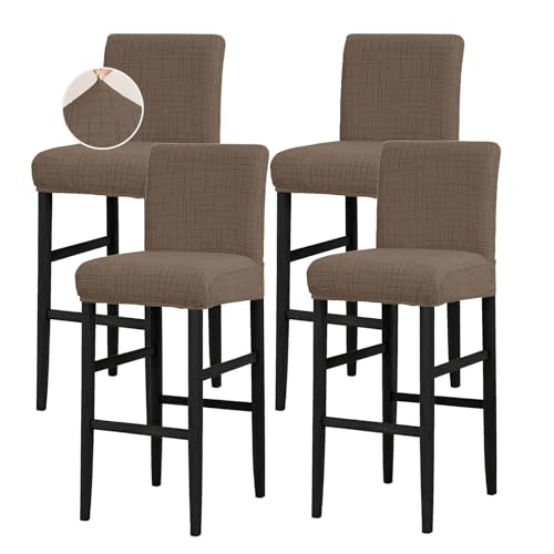 Image of JIUZHEN Coffee Stretch Velvet Bar Stool Counter Covers Set of 4 | Washable Removable Rectangular Seat Covers, Water Resistant, Kitchen, Dining, Pub, Hotel, Wedding and Party Counter Stools