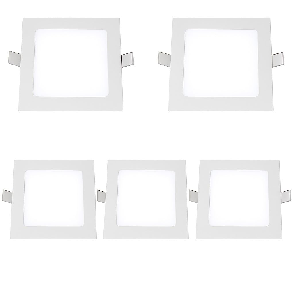 5 Pezzi Faretto LED da Incasso Quadrato 6500K Luce Bianca Fredda Ultra Sottile per Soffitto Cartongesso per Interno Esterno - Alta Luminosità e Design Moderno (18 Watt (22cm x 22cm))