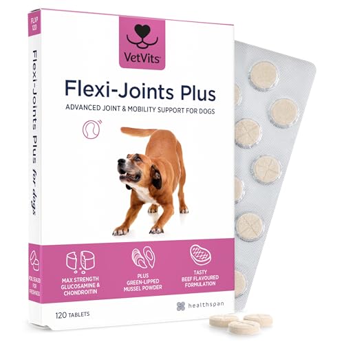 VetVits Flexi-Joints Plus For Dogs (120 Tablets) | 500mg Pure Glucosamine HCI Providing 40% More Glucosamine Than The Standard 2KCI Form | With Chondroitin | Beef Flavour