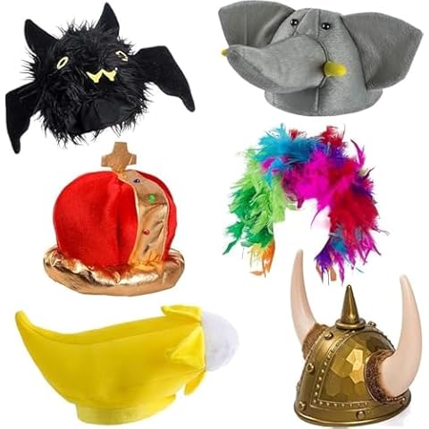 Funny Party Hats Photo Booth Props - Bulk Costume Hats - Adult Dress Up Hats - 6 Pc Assorted Set Multicoloured Cover
