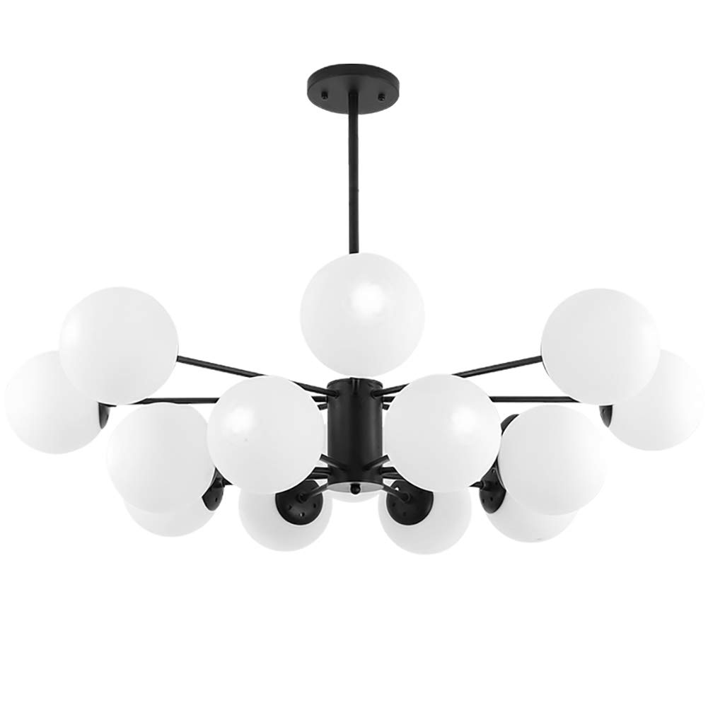 HYJAUSXB Farmhouse Branch Chandelier,Modern Handblown Glass Ceiling Light Fixture,Mid Century During Light,E27 Chandelier Lighting-Black. 16 Head