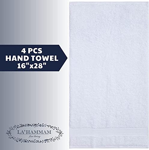 La Hammam 4 Pack 16” × 28” Turkish Cotton Hand Towels For Bathroom, Face, Hotel, Gym, & Spa | Extra Soft Feel Fingertip, Quick Dry And Highly Absorbent Luxury Premium Quality Towel Set - White #TOP2
