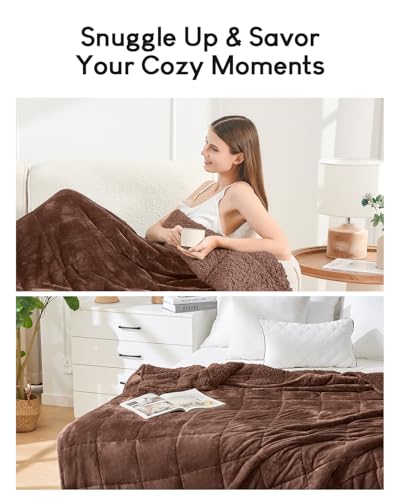 Image of Cottonblue Weighted Blanket for Adults 15 lbs Queen Size 60x80 in, Cozy Flannel Sherpa Fleece Weighted Throw Blankets Comfortable for Calming and Relax, Shaggy Bed Sofa Heavy Blankets, Chocolate Brown