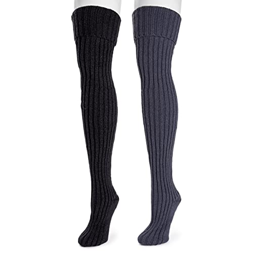 Muk Luks Women's Chunky Ribbed Over The Knee Socks 2 Pack, Multi, One Size Fits Most #TOP27