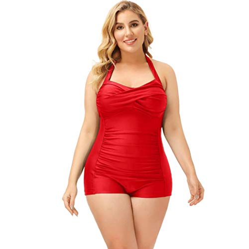 Elegant Inspired Boy-Leg One Piece Ruched Monokinis Swimsuit,Red-M #TOP3