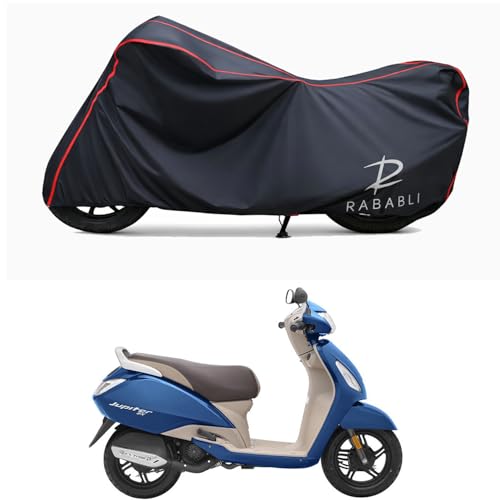 Image of Waterproof Bike Body Cover Compatible for | TVS Jupiter 125 Old | Taffeta Fabric, Red Piping Design, Bottom Elastic Fit | Dustproof, Sun UV & Rain Protection for All Bikes