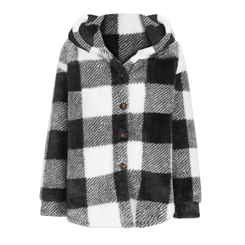 Women's Plaid Hooded Jacket Long Sleeve Casual Fashion Cardigan Jacket Coats Fall Winter Outwear Outfits Clothes3