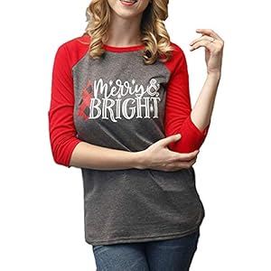 IRISGOD Womens 3/4 Sleeve Christmas Shirts Cute Merry Bright Raglan Baseball Tees Tops