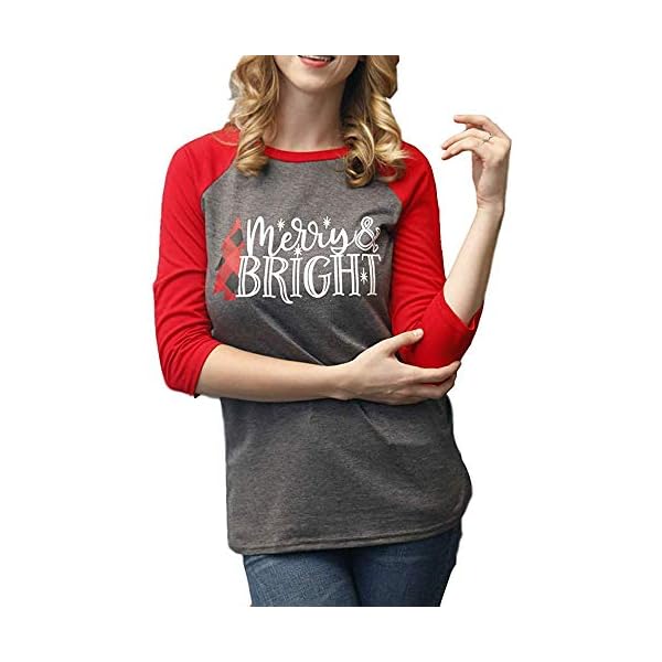 IRISGOD Womens 3/4 Sleeve Christmas Shirts Cute Merry Bright Raglan Baseball Tees Tops