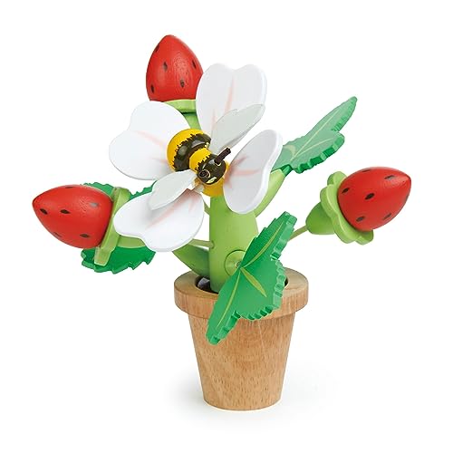 Tender Leaf Toys - Strawberry Flower Pot - Indoor Garden Pretend Play with Magnetic Bumblebee, Removable Leaves and Strawberries - Basic Life Learning Skills Fun for Children 3+