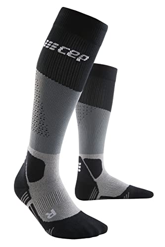 CEP - HIKING MAX CUSHION COMPRESSION MERINO SOCKS für Herren | Knielange Wandersocken mit Kompression | Trekkingsocken für optimale Trittsicherheit und Polsterung | Grey/Black| Gr. IV | L
