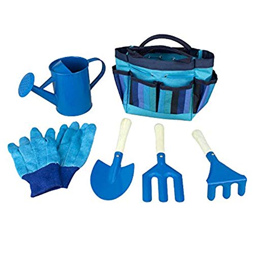 BABOOM BABOOM Kids Gardening Sets Includes Child Friendly Garden Kit for Kids - Rake, Tote Bag, Watering Can, Shovel and Trowel - Pink Kids Garden Tools or Blue Kids Gardening Set