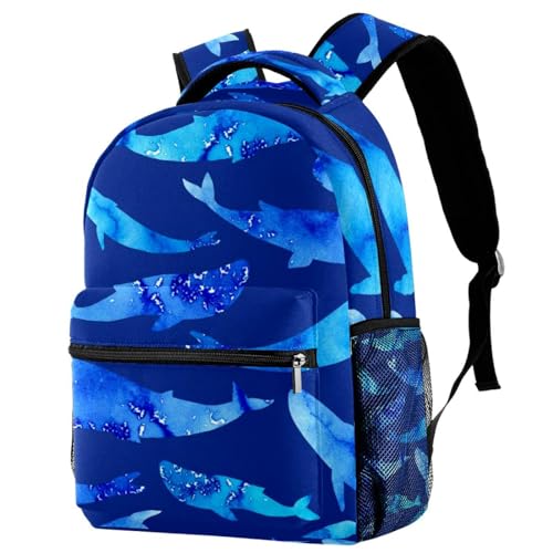 Sac à dos d'école ergonomique bleu aquarelle baleine pour soulager le dos des ados