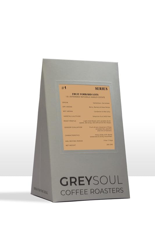 Grey Soul Coffee Roasters | Light-Medium Roast Specialty Coffee (Extended Naturals) Harley Estate | Ripe Strawberries, Peaches and hint of Banana Notes | Electric Drip Coffee Machine, 150 Gms