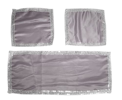 Russo Tessuti Tris Centri Centrini Runner Megan Raso e Strass Brillantini Camera Letto Living-Grigio Perla