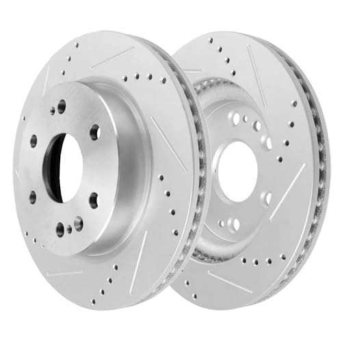 Image of Detroit Axle - Front Brake Kit for GMC Chevy Silverado Sierra 1500 Suburban | Tahoe Yukon Cadillac Escalade ESV, Drilled and Slotted Disc Brake Rotors Ceramic Brake Pads Replacement 13.50 inch inch Rotor