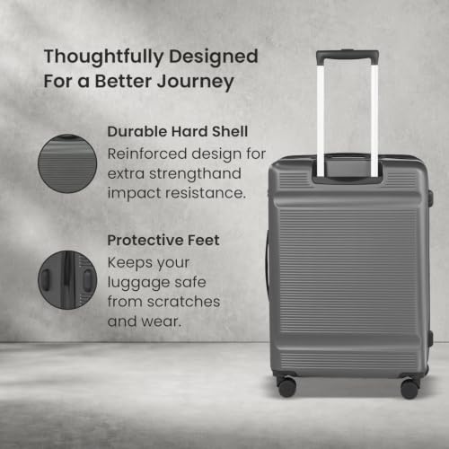 Image of SWISS MILITARY Pascal Hard Trolley Luggage Set of 2 (Cabin 55CM, Medium 68CM) PC Suitcases Anti-Theft Zippers with 3-Dial Combination Lock, 360 Spinner Wheel, Wet Pocket & Aluminium Handle Grey