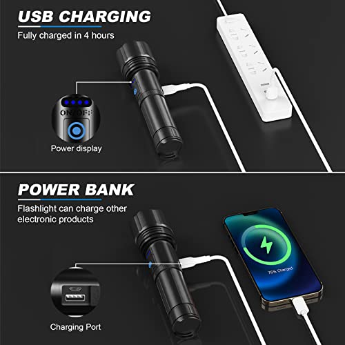 Gohoman Led Flashlights High Lumens Rechargeable - 2 Pack Super Bright 120000 Lumens Flashlight With 7 Modes, Zoomable, Ipx7 Waterproof, 12H Of Use Time High Powered Flash Light For Camping #TOP4