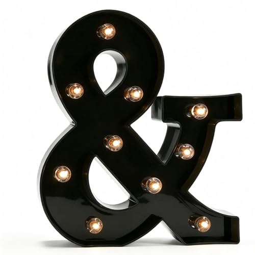 Image of Pooqla LED Illuminated Letter Marquee Ampersand Sign - 8.86 inches High Plastic Ampersand with Lights for Home Decoration & Party | LED Lighted Letters Birthday Party Decorations, Gifts for Boys Men Christmas Anniversary Night Light Home Bar Room Decoration