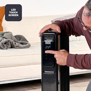 Black+Decker BXRA2001E – Radiateur à huile électrique | 2000W | 9 éléments | 3 niveaux de chaleur | Écran digital | Thermostat réglable | Minuteur 24h | Ultra silencieux