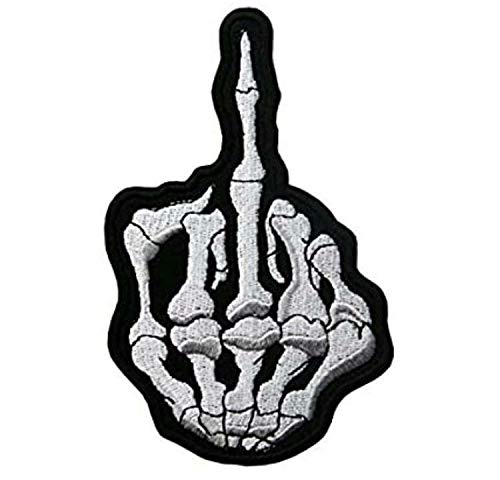 Rixom Leather Solved Finger Skulls Skeleton Bikers Embroidered Badge Patch Iron on Sew on