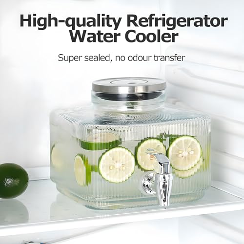 Getränkespender aus Glas mit Zapfhahn und tropffreiem Zapfhahn, ideal für Wasser, Limonade, Saft, Eistee, für den Kühlschrank