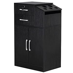 BarberPub Locking Barber Station with 2 Drawers Cabinet Beauty Salon Storage Equipment with Holders for Hair Stylist Spa 2005 (Black)