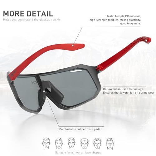 SCVCN Cycling Glasses Sports Sunglasses Women Men Bicycle MTB UV400 Protection Running Mountain Bike Baseball Biking Goggles Riding BMX Fishing Running Riding Golf Driving Softball 508 - image 5