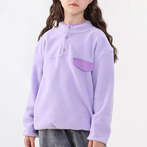 Kids Fall Winter Sweatshirt with Pockets Hooded Sweatshirts Cute Fleece Quarter Button Pullover Coats 5-15Years2
