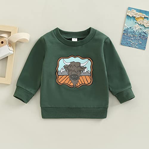 Allshope Toddler Baby Girl Boy Sweatshirt Long Sleeve Bull Print Pullover Round Neck Sweater Shirts Oversized Tops Fall Outfits (Green, 2-3T) #TOP1