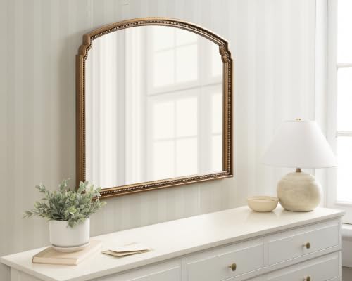Image of Kate and Laurel Lockland Vintage Beaded Arch Wall Mirror, 36 x 30, Gold, Traditional Vintage Wide Arched Bathroom Mirror for Over Sink for Use as Living Room Wall Decor