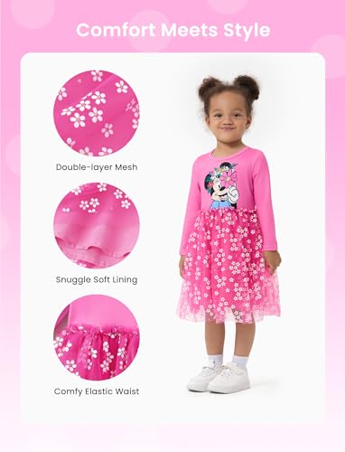 Image of Disney Princess Frozen Elsa Minnie Stitch Toddler Girl Tulle Tutu Dress Ruffle Sleeve Mesh Summer Birthday Party Clothes 2-9Y