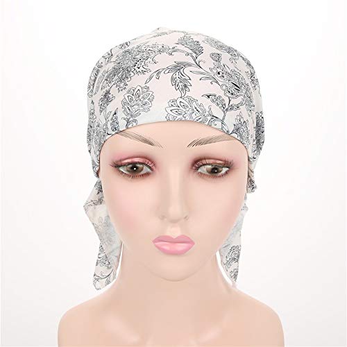 Image of beauty YFJH Women Stretch Cotton Print Sleep Turban Hat Headwear Scarf Chemo Beanie Cap for Cancer Hair Loss
