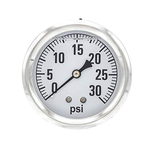 PIC Gauge AG-202L-254C 0-30 PSI Pressure Gauge, 2 1/2" Dial, 1/4" Male NPT Connection, Center Back Mount, Single Scale, Glycerin Filled, Stainless Steel Case/Bezel, Brass Internals & Plastic Lens by PIC Gauges - Image 2