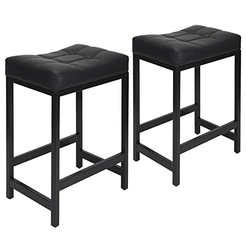 Ergodesign 26 Inches Saddle Stools, Metal Frame Bar Stools, Pu Leather Bar Chairs, Black, Set Of 2 #TOP9