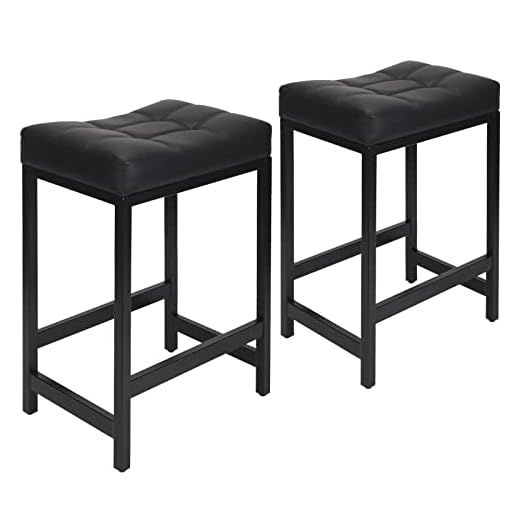 ErgoDesign 26 Inches Saddle Stools, Metal Frame Bar Stools, Pu Leather Bar Chairs, Black, Set of 2