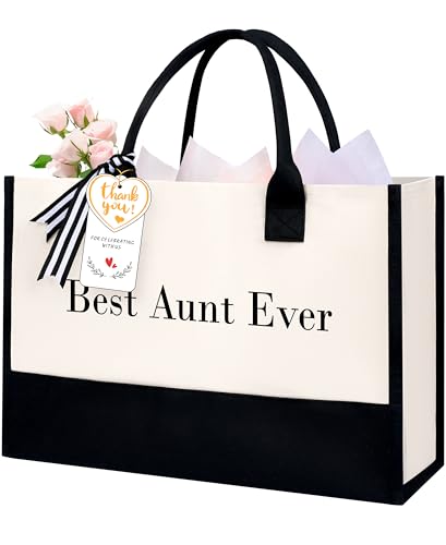 BAGAIL Initial Tote Bag, Personalized Birthday Gifts for Women, Teacher, Friends, Mom, Wedding, Monogrammed Beach Bag(Ivory-1pcs, Best Aunt Ever)
