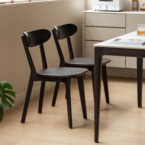 Vadisun Oak Dining Chairs, Kitchen Chairs, 100% Solid Wood Modern Dinner Chair with Curved Backrest, Dining Room Chair for Kitchen, Living Room, Study (2PK, Black)