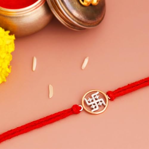 Image of KuberBox Swastik 925 Sterling Silver Rakhi Bracelet for Raksha Bandhan For Brother