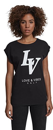 Mister té (misuq) Mujer Ladies Love Vibes Only tee  Camiseta, Mujer, MT593, Negro, Large