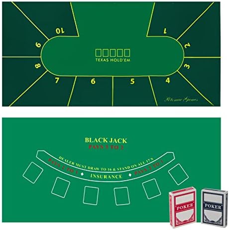 Poker Table Topper Blackjack Set – play Casino Games using the Texas Holdem Poker Set on Green Table Cloth or Black Jack Set on Green Felt Table Mat