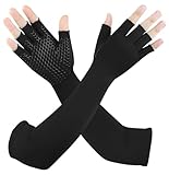 Gorbgle Long Copper Arthritis Gloves for Carpal Tunnel, Compression Gloves for Hand Pain Relief, Wrist Arm Support, Fingerless Typing Gloves for Rheumatoid, Tendonitis, Fits Women Men, 1 Pair, Medium